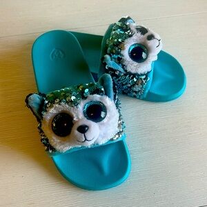 TY Turquoise Sequin Beanie Boo Flip Flop Slides - “Slush” - Kids Size 1-3
